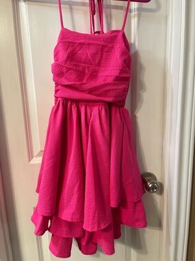 Girls Hot Pink Spaghetti Strap Party Dress